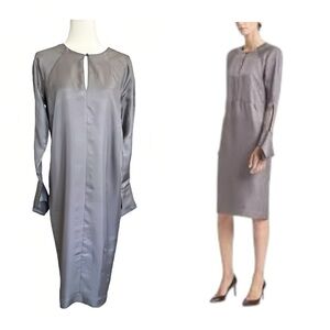 Banana Republic Heritage 100% Silk Sheath Dress Luxe Gray Seamed Midi Sz S NWT
